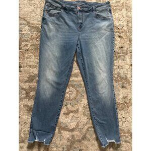 Old Navy Rockstar Mid-Rise Jeans Distressed Hem Womens16 Blue Denim Stretch